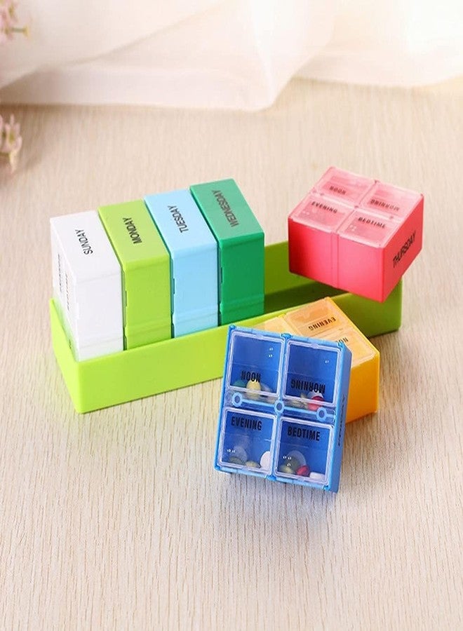 CELLEBII® 7-Day Weekly Pill Organizer (4 Times a Day) | Detachable, Moisture-Resistant AM/NOON/EVE/BED Pill Box with Tray | Portable Travel Medicine Dispenser (Multicolour) - Image 5